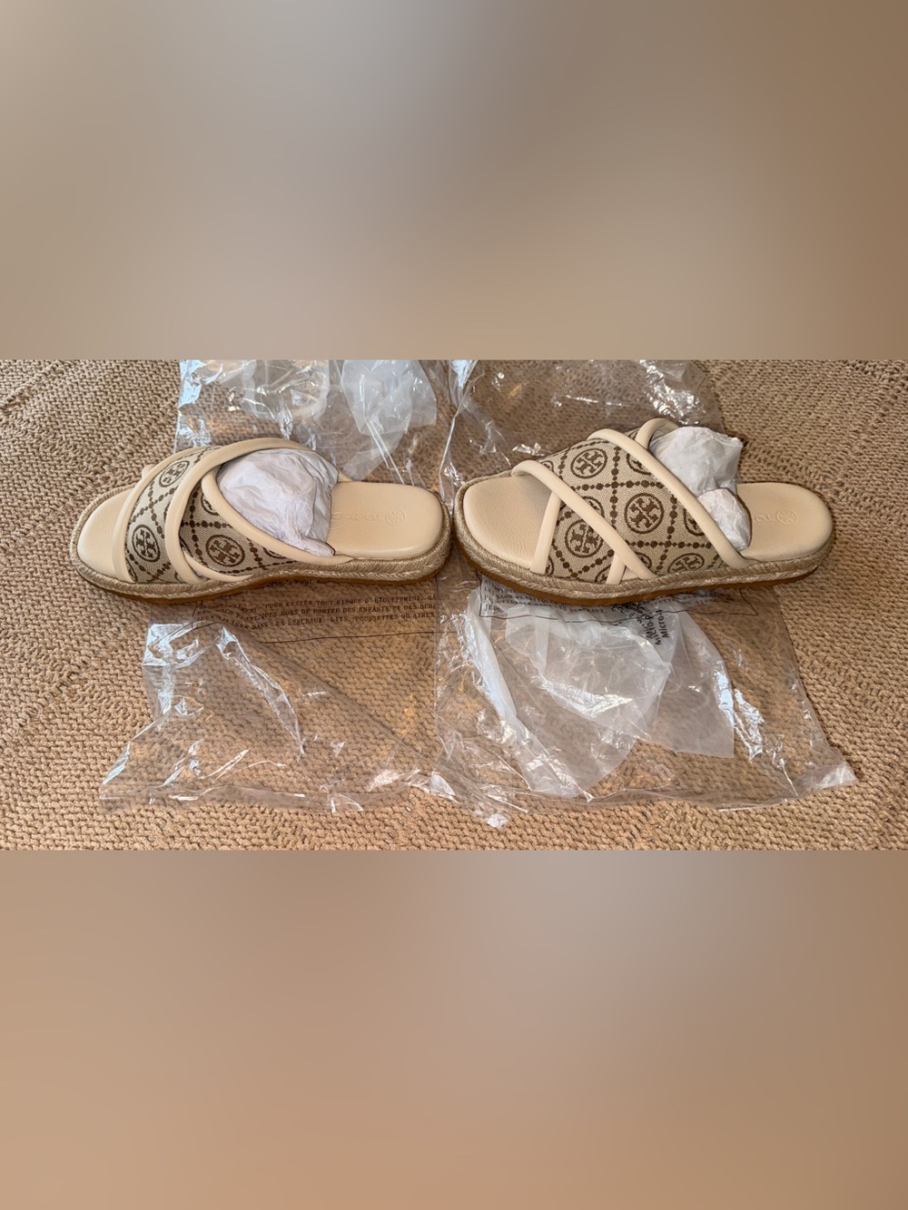 Tory Burch T Monogram Crisscross Espadrille Slide Sandals - Picture 7 of 12